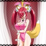  aflo_aikawa animal_ears breasts bunny_ears bunnysuit cleavage detached_collar fox_ears fox_tail huge_breasts long_hair original red_eyes red_hair solo standing tail twintails wrist_cuffs 
