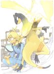  1boy ahoge blonde_hair blue_eyes citron_(pokemon) computer electricity glasses heliolisk lowres machinery male male_focus pokemon pokemon_(game) pokemon_xy pose round_glasses sitting 