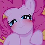  blue_eyes blush equine female friendship_is_magic fur hair horse looking_at_viewer lying mammal my_little_pony on_back pink_fur pink_hair pinkie_pie_(mlp) pony smile solo zed 