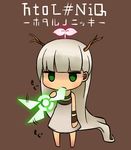  antlers chibi green_eyes hotaru_(htol#niq) htol#niq:_hotaru_no_nikki long_hair mion_(htol#niq) nibbling plant_on_head solo very_long_hair white_hair yuururi 