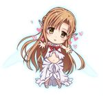  asuna_(sao) brown_eyes brown_hair chibi ear_covers elf long_hair looking_at_viewer navel pointy_ears solo sword_art_online takigawa_yuu titania_(sao) 