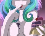  absurd_res ags-30 breasts cake cherry cleavage close-up clothed clothing equine female food friendship_is_magic hair hi_res holding licking mammal multi-colored_hair my_little_pony princess_celestia_(mlp) solo tongue 