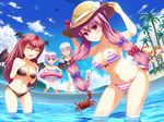  animal bikini breasts cleavage crab flandre_scarlet hat izayoi_sakuya koakuma navel patchouli_knowledge pool purple_hair red_hair remilia_scarlet sen_kagura swimsuit touhou water wings 