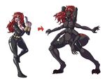 anthro arachnid arthropod black_nipples black_skin black_widow breasts clothing erect_nipples exhibition female hair human insectoid lemonfont looking_at_viewer mammal marvel multi-limbs multi_limb multiple_arms nipples pussy red_eyes red_hair rubber spider torn_clothing transformation 