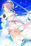  amana_raika aria beret cloud day floating_hair from_behind hat long_hair looking_back mizunashi_akari pink_hair short_sleeves sky solo uniform water wind 