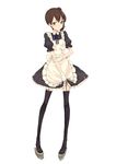  absurdres alternate_costume apron blush brown_hair frills full_body garter_straps gloves highres kaga_(kantai_collection) kantai_collection koto_suomi looking_at_viewer maid short_hair side_ponytail solo thighhighs white_background 