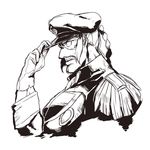  admiral_(kantai_collection) auru_t braid facial_hair g_gundam gloves gundam hat highres kantai_collection male_focus master_asia monochrome mustache solo upper_body 