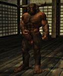  abs anthro balls biceps bovine darkviper199027 facial_piercing horn human_feet male mammal minotaur muscles nipples pecs penis precum red_eyes shadow solo 