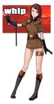  bad_id bad_pixiv_id bangs belt black_gloves boots brown_hair dress full_body gloves knee_boots military military_uniform short_dress short_hair smile solo standing steward_b swept_bangs the_king_of_fighters thigh_strap transparent_background uniform whip whip_(kof) 