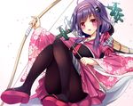  blush bow_(weapon) japanese_clothes kantai_collection kimono pantyhose pink_eyes purple_hair ryuohou_(kancolle) shimokirin weapon 