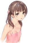  black_eyes breasts brown_hair camisole cleavage collarbone hair_bobbles hair_ornament kawata_hisashi looking_at_viewer low_twintails original simple_background sketch small_breasts solo twintails upper_body white_background 