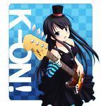  akiyama_mio asymmetrical_clothes bass_guitar black_hair blue_eyes blue_nails checkered don't_say_&quot;lazy&quot; gloves hat instrument k-on! long_hair mini_hat mini_top_hat nail_polish pantyhose shiou_tsuyukusa single_glove solo striped striped_gloves top_hat 