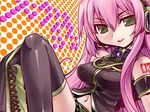  breasts brown_eyes cleavage detached_sleeves headphones headset large_breasts long_hair megurine_luka pink_hair solo thighhighs tokita_monta vocaloid 