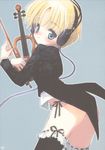  absurdres blonde_hair blue_eyes bottomless copyright_request electric_violin hato_rami headphones highres instrument short_hair solo thighhighs violin 