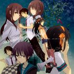  5girls asahina_mikuru asahina_mikuru_(adult) bad_id bad_pixiv_id bamboo brown_hair cardigan dual_persona glasses hakoda_eko kita_high_school_uniform koizumi_itsuki kyon long_hair multiple_boys multiple_girls nagato_yuki school_uniform serafuku short_hair suzumiya_haruhi suzumiya_haruhi_(young) suzumiya_haruhi_no_yuuutsu tanabata younger 