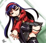  amagi_yukiko blue_hair brown_eyes garter_belt garters hands headband long_hair persona persona_4 skirt solo thighhighs tokita_monta 