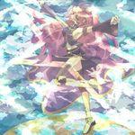  ahoge blue_eyes boots clenched_hands double_lariat_(vocaloid) headphones long_hair megurine_luka pink_hair raised_fists rzk solo thighhighs vocaloid 