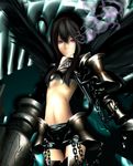  armor bad_id bad_pixiv_id black_legwear black_rock_shooter dark gun highres insane_black_rock_shooter long_hair nil purple_eyes solo thighhighs weapon wings 