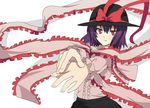  bad_id bad_pixiv_id hat hyakuen_raitaa nagae_iku purple_hair red_eyes ribbon scarf short_hair solo touhou 