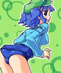 blue_eyes blue_hair hair_bobbles hair_ornament hat kawashiro_nitori manji_taba no_pants one-piece_swimsuit school_swimsuit short_hair solo swimsuit swimsuit_under_clothes touhou twintails two_side_up 