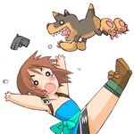  brown_hair chibi comedy cute dog funny gun jill_valentine lol lowres o_o resident_evil resident_evil_3 short_hair surprise surprised weapon 