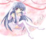  blue_hair dress elbow_gloves furude_rika gloves higurashi_no_naku_koro_ni joly long_hair purple_eyes solo thighhighs tiara veil wedding_dress 