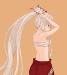  alternate_hairstyle fujiwara_no_mokou long_hair mouth_hold no_shirt red_eyes sarashi silver_hair solo touhou yamayama3246 