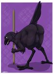  anthro anus ass_up avian barefoot beak bent_over bird black_pussy butt chubby claws feathers female grasp happy iko looking_at_viewer looking_back nude open_mouth pole pussy raven smile solo toe_claws 