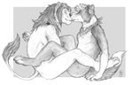  anthro bandanna canine dog duo eyes_closed feline gay kissing lion male mammal sketch tanuki_(artist) 