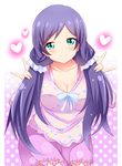  bad_id bad_pixiv_id breasts cleavage green_eyes large_breasts long_hair love_live! love_live!_school_idol_project nightgown purple_hair shinekalta smile solo toujou_nozomi twintails 