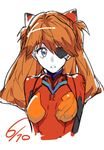  arms_at_sides bangs blue_eyes bodysuit breasts cropped_torso dated evangelion:_3.0_you_can_(not)_redo eyepatch hair_between_eyes headgear long_hair looking_at_viewer medium_breasts neon_genesis_evangelion number orange_hair parted_bangs parted_lips pilot_suit plugsuit rebuild_of_evangelion shikinami_asuka_langley simple_background sketch solo souryuu_asuka_langley tape turtleneck two_side_up upper_body usu white_background 