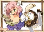  atelier_(series) atelier_escha_&amp;_logy blush book bracelet breasts choker cleavage escha_malier green_eyes hair_ornament hat hidebuu jewelry large_breasts open_mouth pink_hair short_hair skirt solo thighhighs twintails white_legwear 