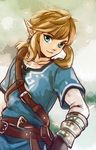  bad_id bad_twitter_id belt blonde_hair blue_eyes earrings jewelry link long_hair male_focus pointy_ears smile solo suzuno_(kazahanasu) the_legend_of_zelda the_legend_of_zelda:_breath_of_the_wild 