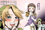  2boys 2girls blonde_hair blue_eyes blush brown_hair earrings gloves green_hair jewelry kid_icarus kid_icarus_uprising link long_hair multiple_boys multiple_girls palutena pit_(kid_icarus) pointy_ears princess_zelda shaded_face shoulder_pads smile staff super_smash_bros. tears the_legend_of_zelda the_legend_of_zelda:_twilight_princess tiara translated wasabi_(legemd) wings 