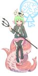  green_hair original pine polearm red_eyes short_hair solo tentacles thighhighs trident weapon 