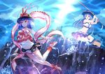  :i absurdres adapted_costume basket blue_hair boots bow bubble coral fishing fishing_line fishing_rod frills greetload hat hat_bow high_heel_boots high_heels highres hinanawi_tenshi long_hair midriff multiple_girls nagae_iku navel red_eyes scarf seaweed swimming swimsuit touhou underwater wrist_cuffs 