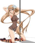  1girl armpits arms_behind_head arms_up blue_eyes boots breasts brown_hair female flower hair_flower hair_flowers hair_ornament kneeling long_hair marta_lualdi medium_breasts nipples panties perky_breasts pole pole_dancing see-through solo stripper_pole tales_of_(series) tales_of_symphonia tales_of_symphonia_knight_of_ratatosk tore-saki transparent_background underwear 