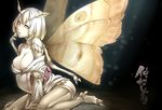  antennae areola_slip areolae breasts cleavage insect_girl japanese_clothes kimono large_breasts monster_girl moth_girl nakamura_regura open_clothes open_shirt original shirt solo white_hair wings 