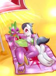  big_butt bikini black_hair butt dragon duo equine feral friendship_is_magic fur girly green_eyes hair hi_res horse male mammal my_little_pony open_mouth outside pegasus pony red_eyes rumble_(mlp) saurian_(artist) slit_pupils spike_(mlp) swimsuit white_fur wings 