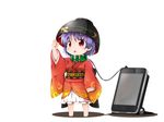  apple_inc. bowl bowl_hat cellphone cellphone_charm collar fukaiton hat iphone japanese_clothes kimono leash long_sleeves minigirl obi open_mouth phone purple_hair red_eyes sash simple_background smartphone solo sukuna_shinmyoumaru touhou white_background 