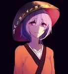  black_background bowl bowl_hat hat hug_(yourhug) lavender_hair looking_at_viewer open_mouth pink_eyes short_hair simple_background solo sukuna_shinmyoumaru touhou upper_body 