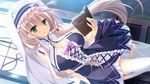  book dress game_cg green_eyes inugami_kira long_hair majo_koi_nikki qoobrand ribbons suou_hijiri thighhighs twintails white_hair 