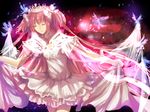  bad_id bad_pixiv_id bingxiaojian bow closed_eyes dress gloves hair_bow highres kaname_madoka long_hair mahou_shoujo_madoka_magica pink_hair smile solo spoilers tiara two_side_up ultimate_madoka white_dress white_gloves 