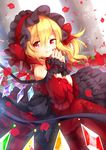  alternate_costume blonde_hair bonnet bow dress fang fang_out flandre_scarlet gothic_lolita hair_bow hairband hands_together lolita_fashion lolita_hairband looking_at_viewer mimi_(mimi_puru) nail_polish petals red_dress red_eyes red_nails sash side_ponytail solo steepled_fingers touhou wings wrist_cuffs 