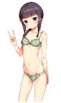  aida_takanobu bangs black_hair blunt_bangs bra braid breasts collarbone green_bra green_panties grey_eyes hair_over_shoulder kantai_collection kitakami_(kantai_collection) looking_at_viewer navel panties polka_dot polka_dot_bra polka_dot_panties pose simple_background single_braid small_breasts solo underwear underwear_only v white_background 