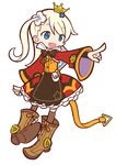  :d apron blue_eyes boots bow brown_legwear cropped_jacket crown dress frills full_body knee_boots mini_crown mzkn002 open_mouth outstretched_arm parody pointing pupuru_(sei_madou_monogatari) puyopuyo puyopuyo_fever red_dress sei_madou_monogatari short_hair side_ponytail smile solo striped striped_legwear style_parody thighhighs transparent_background vertical-striped_legwear vertical_stripes white_hair 