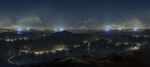  bridge city city_lights cityscape cloud commentary dark hill horizon island long_hair mountain night night_sky original plant river scenery school_uniform shiira sky solo star_(sky) water 