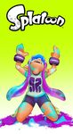  clothing english_text female green_background ink inkling jewelry plain_background shorts solo splatoon text 