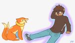  brown_eyes brown_hair buizel concern duo electrikedeathstrike english_text fur hair happy human invalid_tag litleo magic male mammal nintendo orange_fur paws pok&#233;mon pok&eacute;mon surprise tails text transformation video_games 