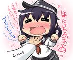  =_= admiral_(kantai_collection) akatsuki_(kantai_collection) black_hair blush chin_tickle drooling hase_yu hat kantai_collection long_hair neckerchief open_mouth pantyhose red_neckwear school_uniform serafuku smile translation_request 